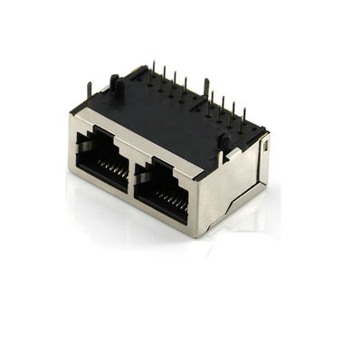 डबल पोर्ट्स RJ45 फीमेल सॉकेट UL94V-0 PCB इथरनेट कनेक्टर 8p