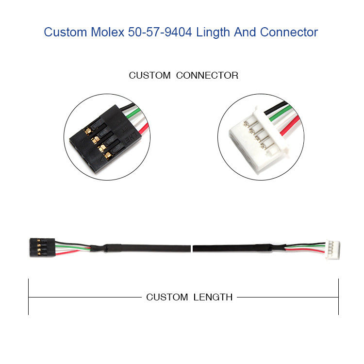 Molex 50-57-9404 SL 2.54mm 4 वे 70066 कनेक्टर के साथ कस्टम वायर हार्नेस