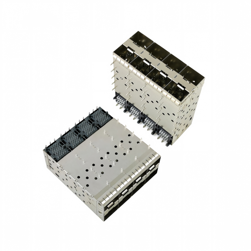 8-पोर्ट 160पिन SFP+ प्रेस-फिट छोटा फॉर्म-फैक्टर प्लग करने योग्य (SFP+) कनेक्टर मैट्रिक्स कॉन्फ़िगरेशन 2x4 पोर्ट W/o लाइट मॉडल