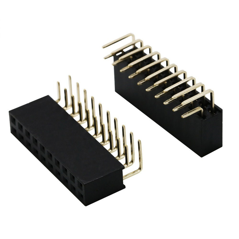 2X10P 20P डबल रो बेंट फीमेल हेडर पिच 2.54mm पिन PBT मटेरियल फॉस्फर ब्रॉन्ज कॉन्टैक्ट्स